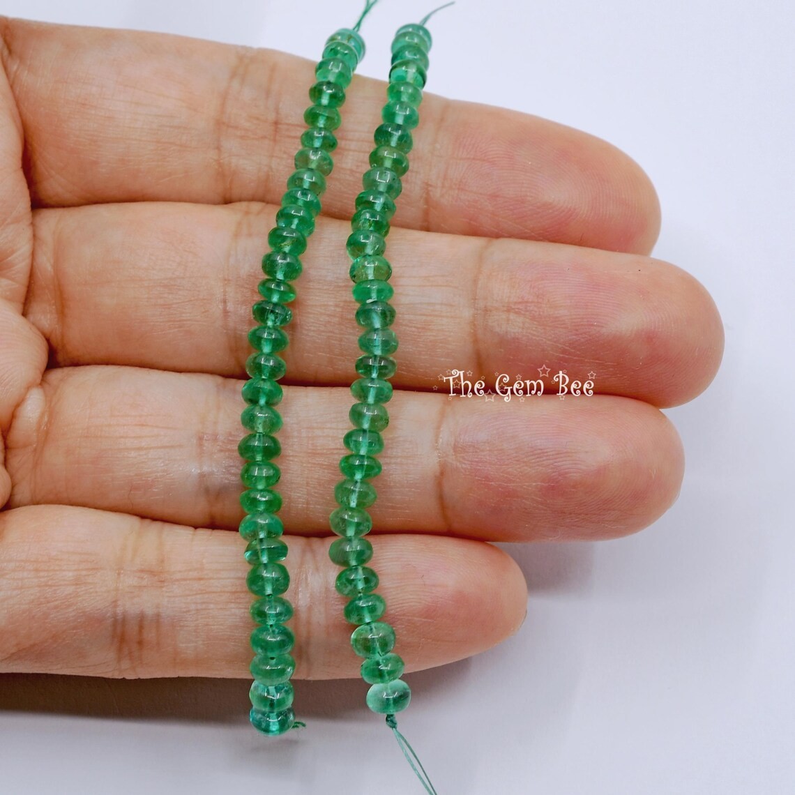 3.8mm-4.3mm Zambian TRANSPARENT Green Emerald Smooth Rondelle Beads 3″ Strand