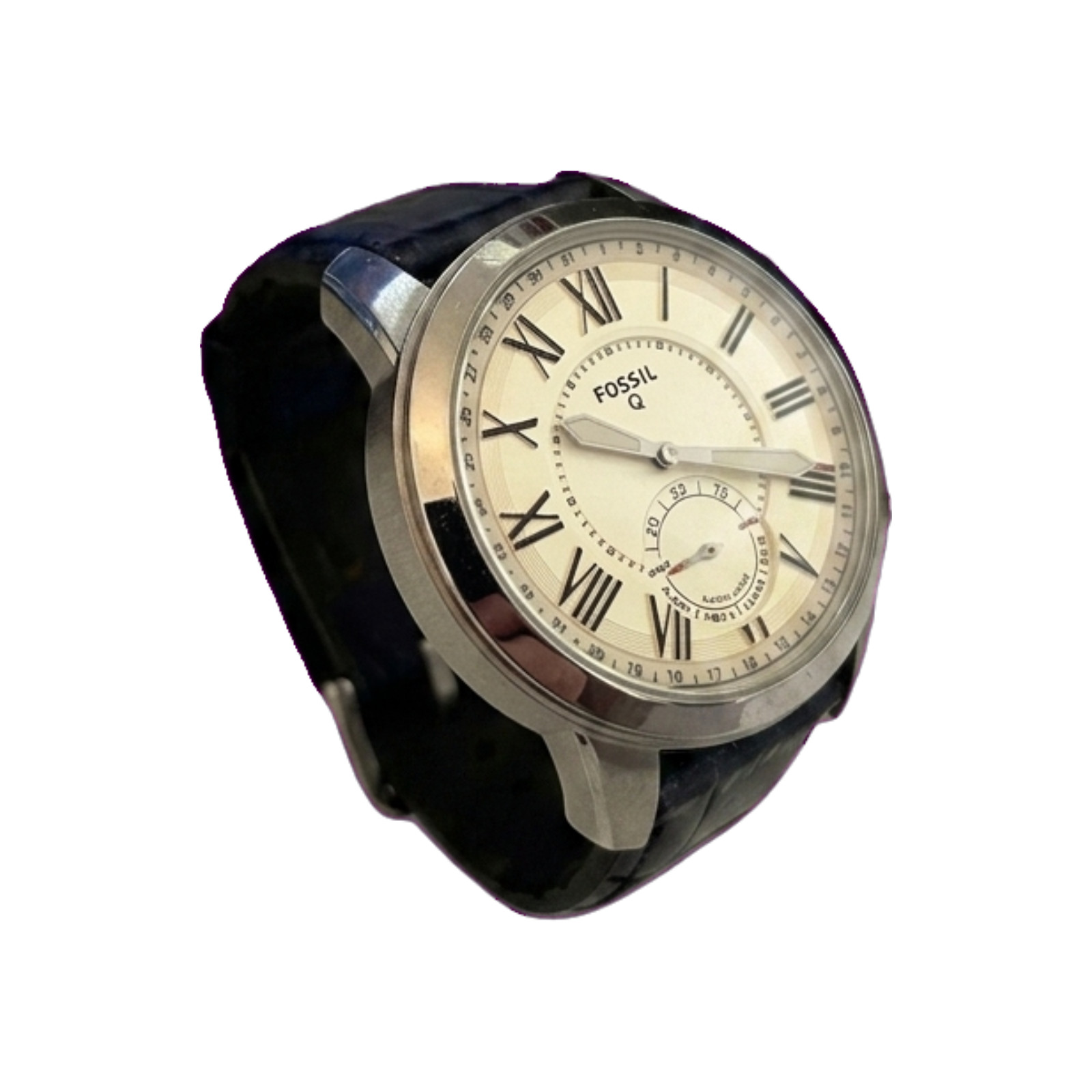 Fossil Q Grant Hybrid Smartwatch Mens Stainless Steel Leather Cream Roman Dial
