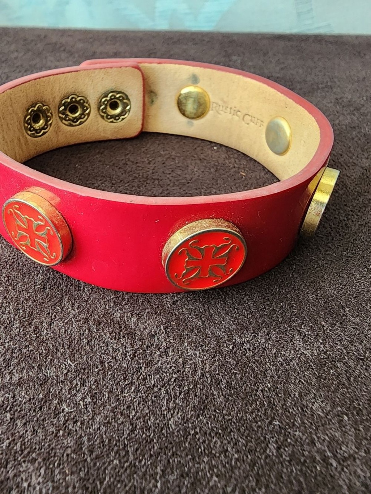 Rustic Cuff Red Medallion Cuff & Gold Darling Script Stack Set