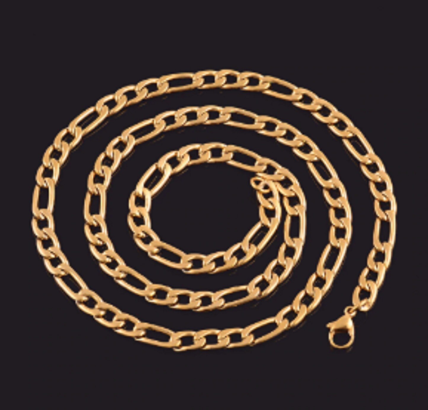 7.5mm Wide 18-22″ Stainless Steel Figaro necklace Chain Pendant Gold TN STF7.5G