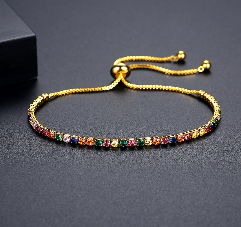 14K Gold Plated 3mm Round Cubic Zirconia Adjustable Slider Tennis Bracelet AC