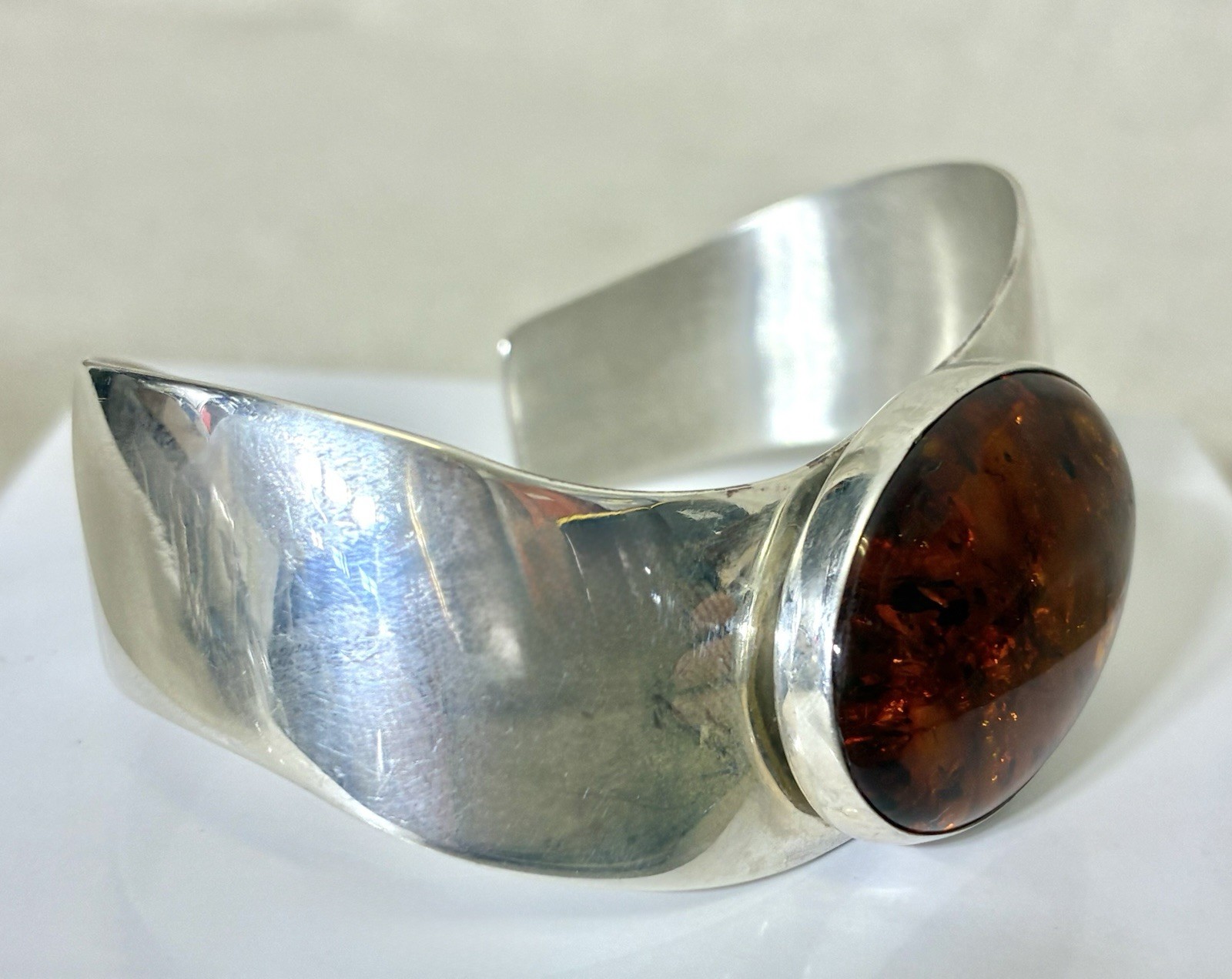Jay King DTR Sterling Silver Baltic Amber Wide Cuff Bracelet Mine Finds 32g