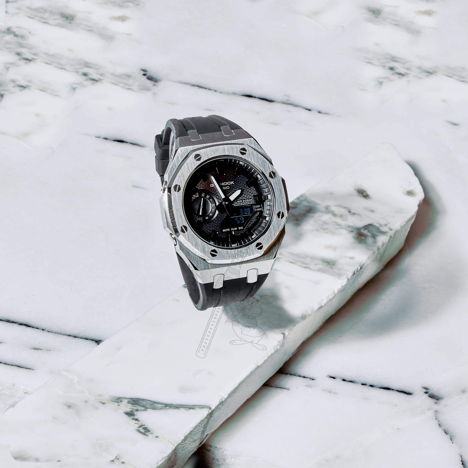Casio GA-2100 G-Shock Watch – Metal Case & Rubber Strap Mod – Brick Dial