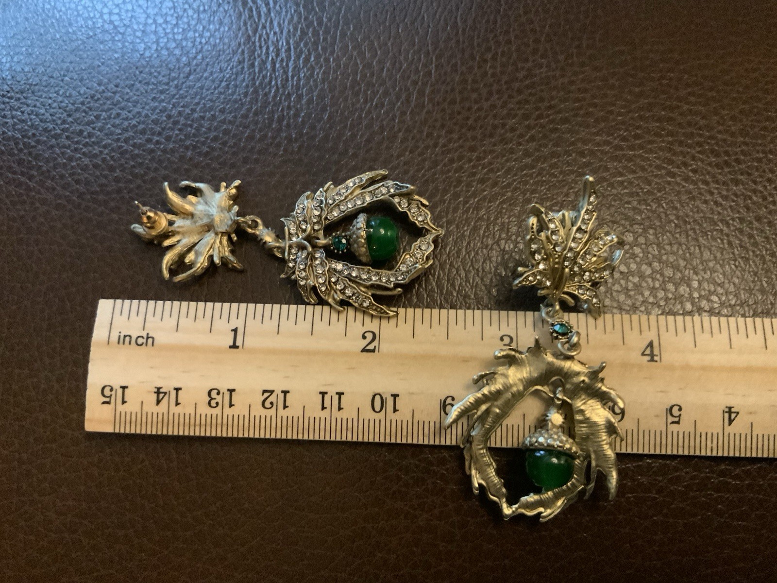 Art Nouveau Leaf VTG Antique Museum Medieval CZ Cabochon Deco Gold Court Palace