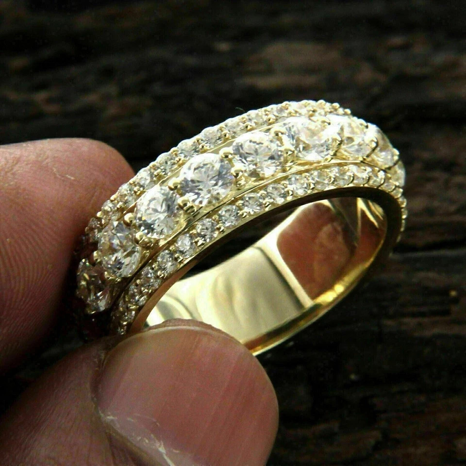 Wedding Round Cut Lab Grown Diamond Band 4 Carat 14k Yellow Gold VVS E F CVD
