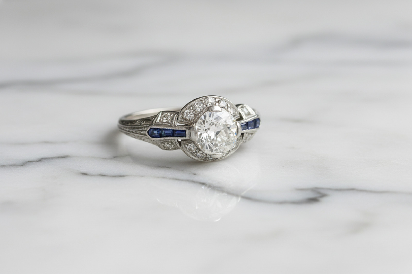 Old European Cut Lab Created Diamond 14K Gold Vintage Style Halo Engagement Ring