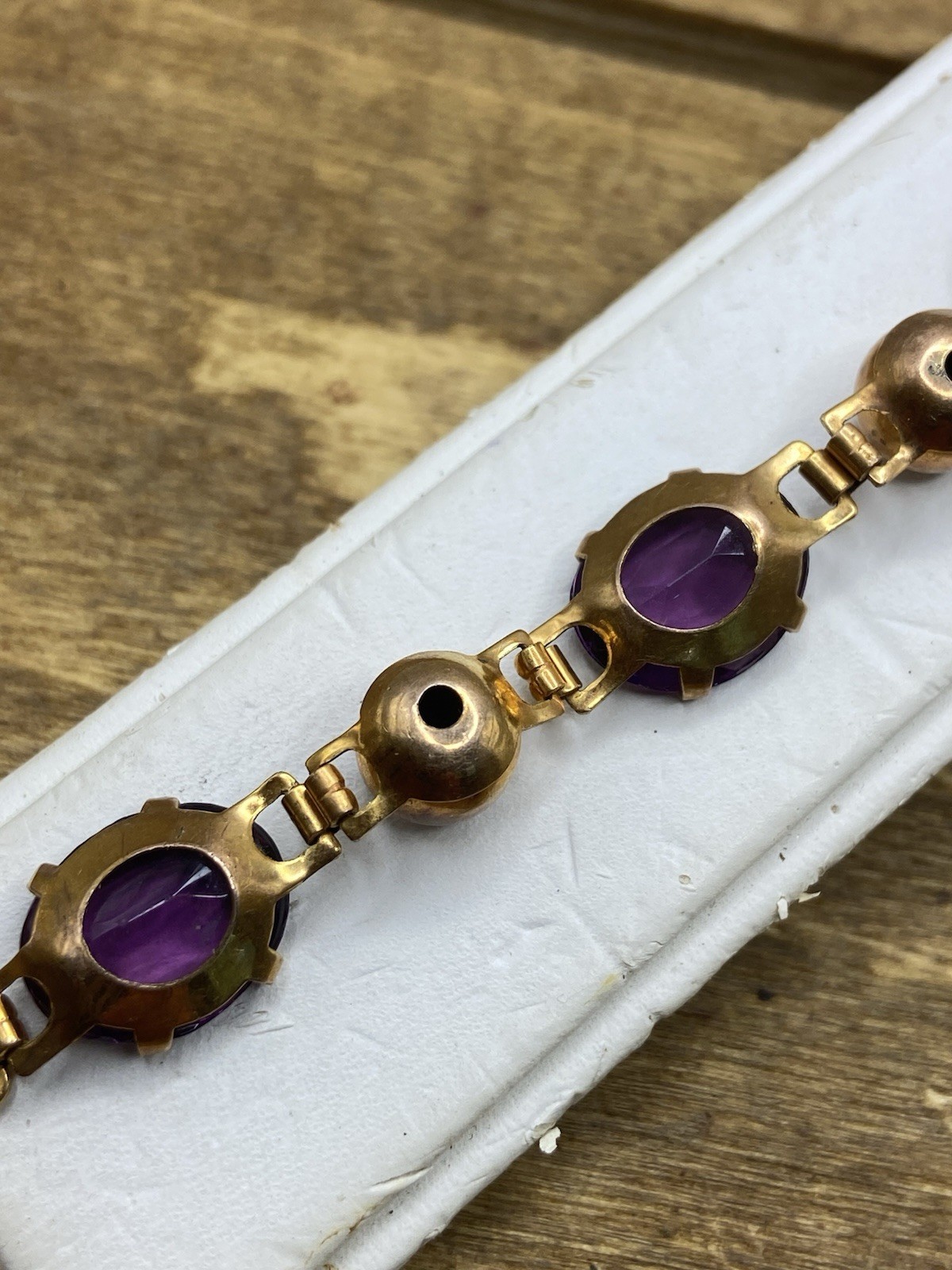 Vintage 1950s Bal-Ron Signed 12k GF Purple Czech Glass Bracelet 6.5”