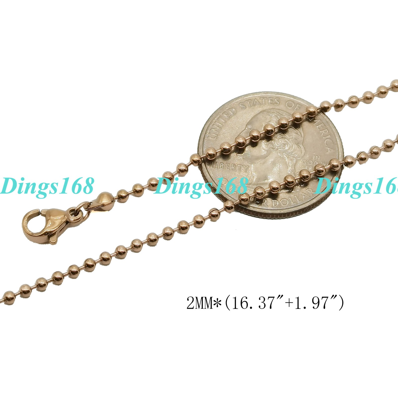 Men&Women’s Real 18K Rose Gold Filled 2mm wide Italian Bead Chain Necklace P992R