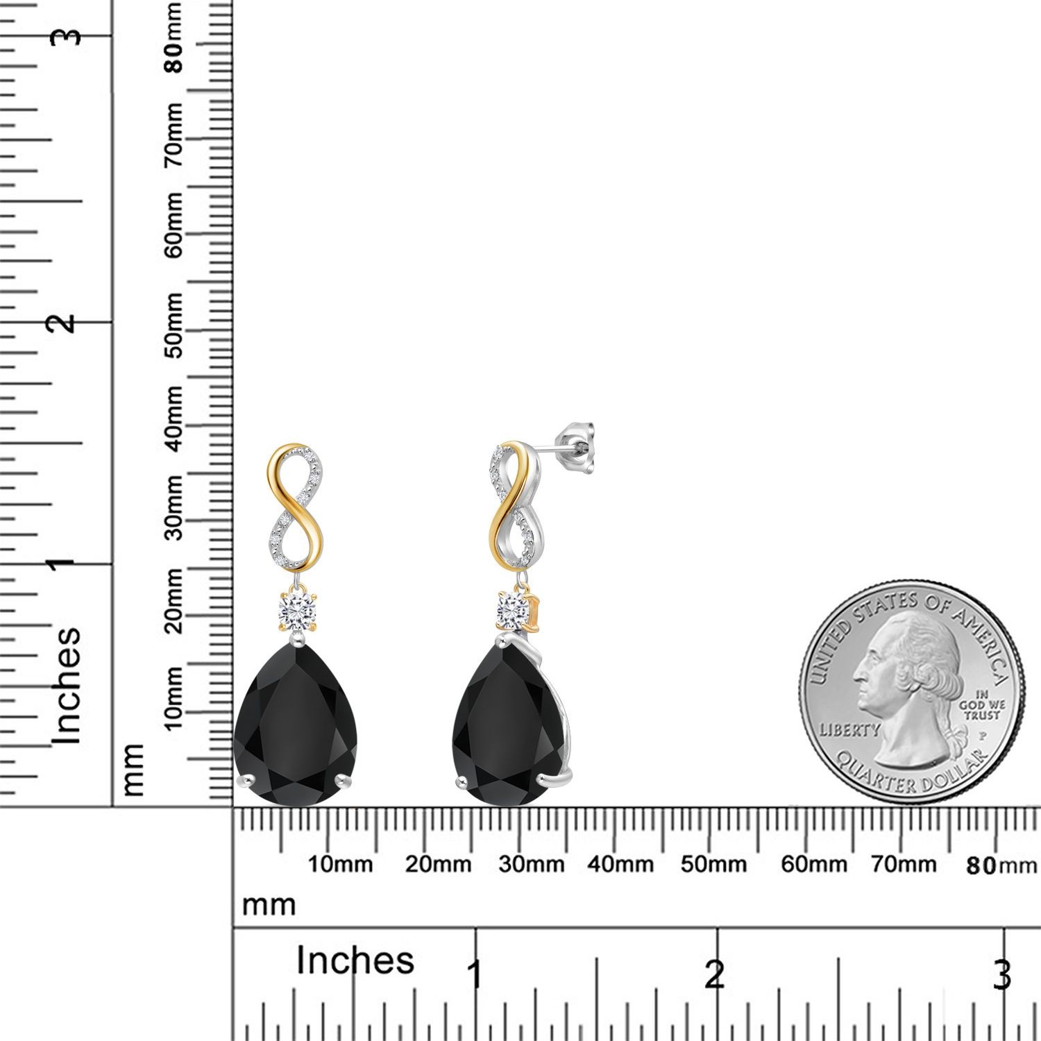 925 Silver and 10K Yellow Gold Onyx White Moissanite and White Lab Grown