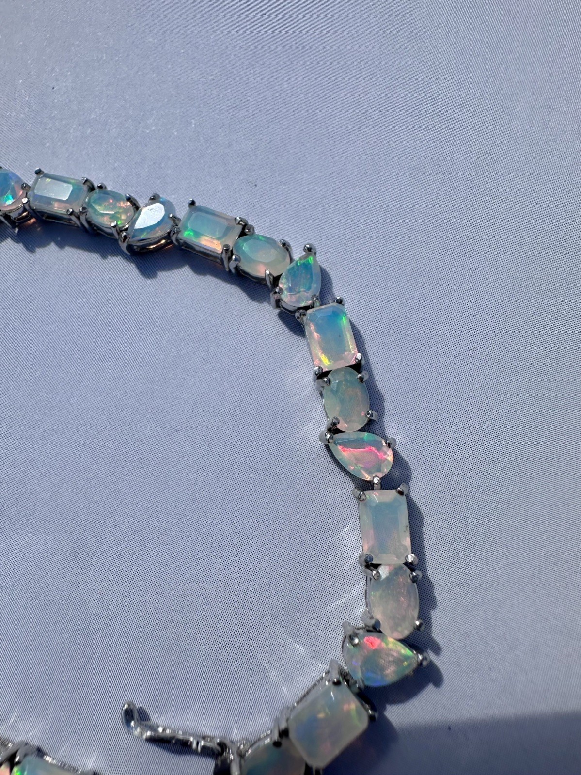 Stunning Genuine Opal Bracelet In Sterling Silver