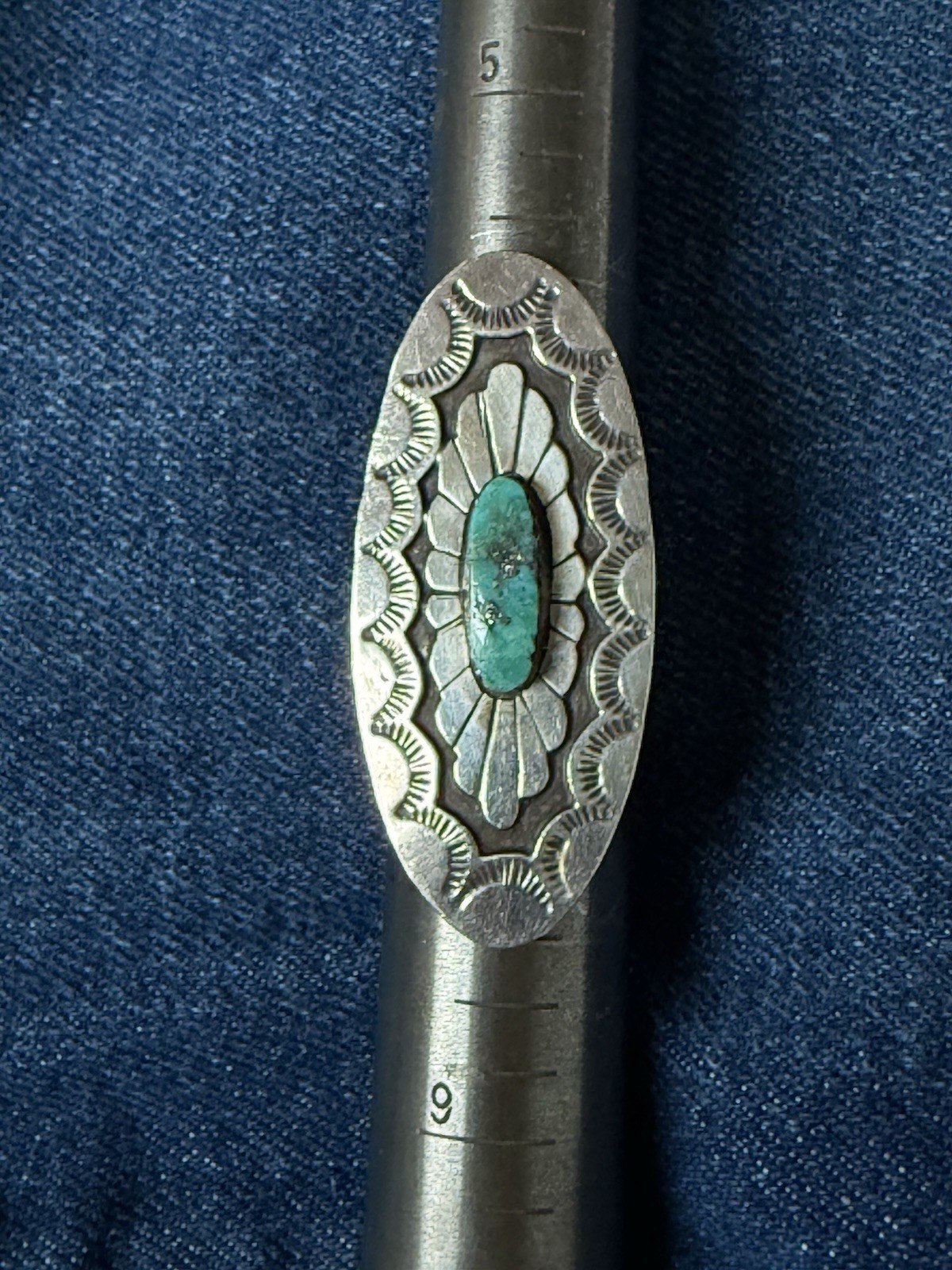 BEAUTIFUL Navajo KIRK SMITH KS Sterling Silver Turquoise Concho Statement Ring 7
