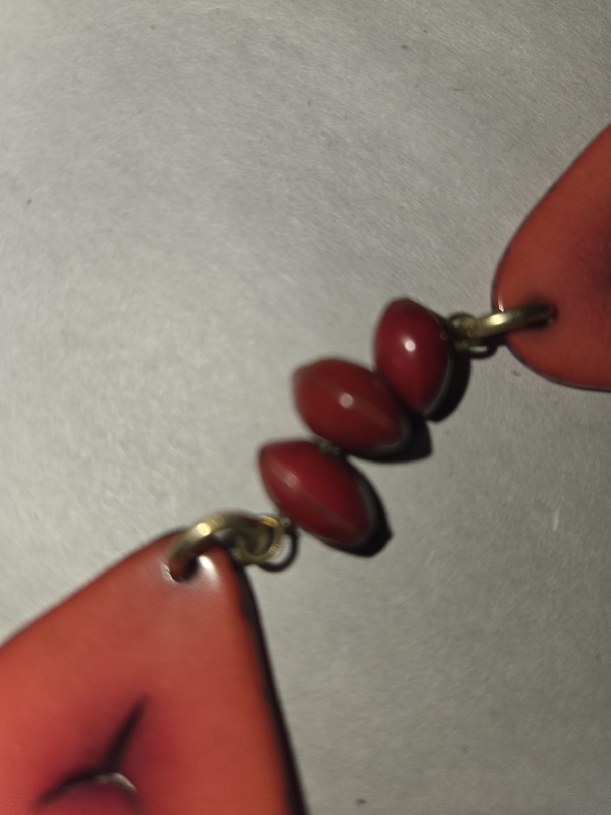 handcrafted artisan multi-strand necklace vibrant red Slices Tagua Nuts,seeds