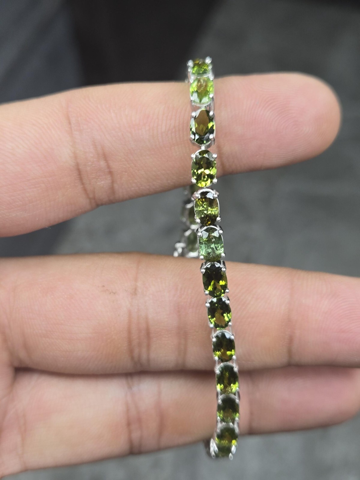 14CT Lab Created Oval Cut Peridot Tennis Bracelet 14K White Gold Plated 7.5 In