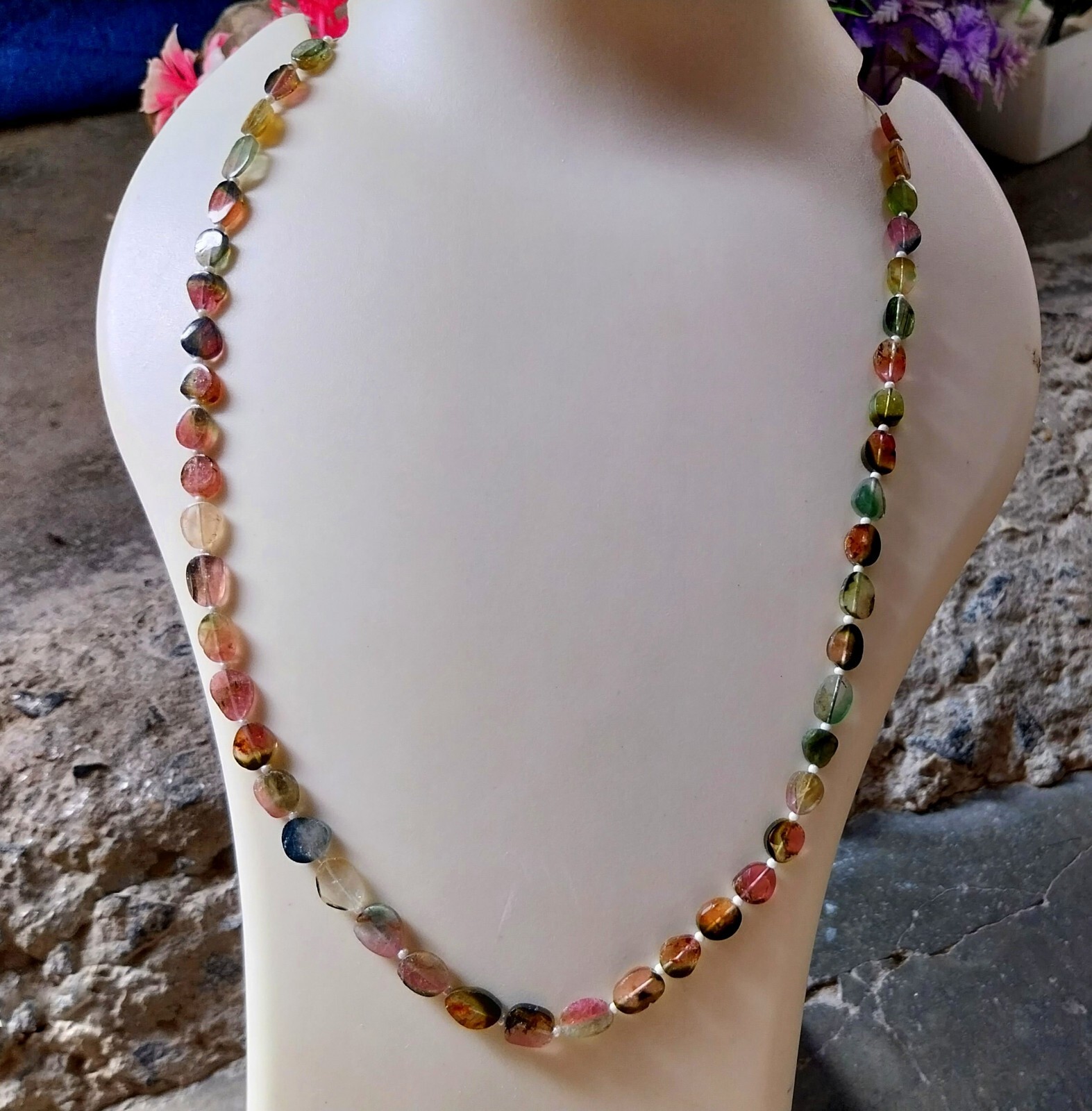 42Ct Natural Smooth Watermelon Amazing Bi Color Tourmaline Slice 16 inch Beads