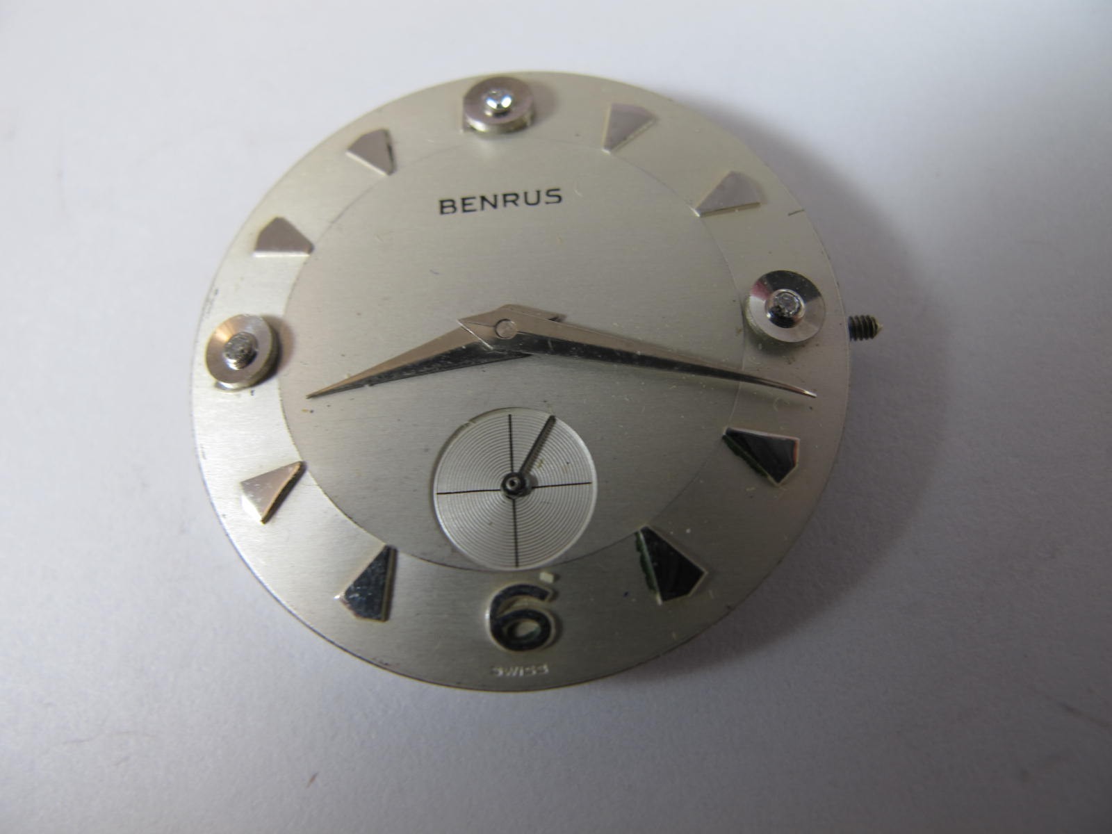 BENRUS MENS FANCY SILVER DIAL WITH JEWELED MARKERS AND SILVER DUPHINE HANDS