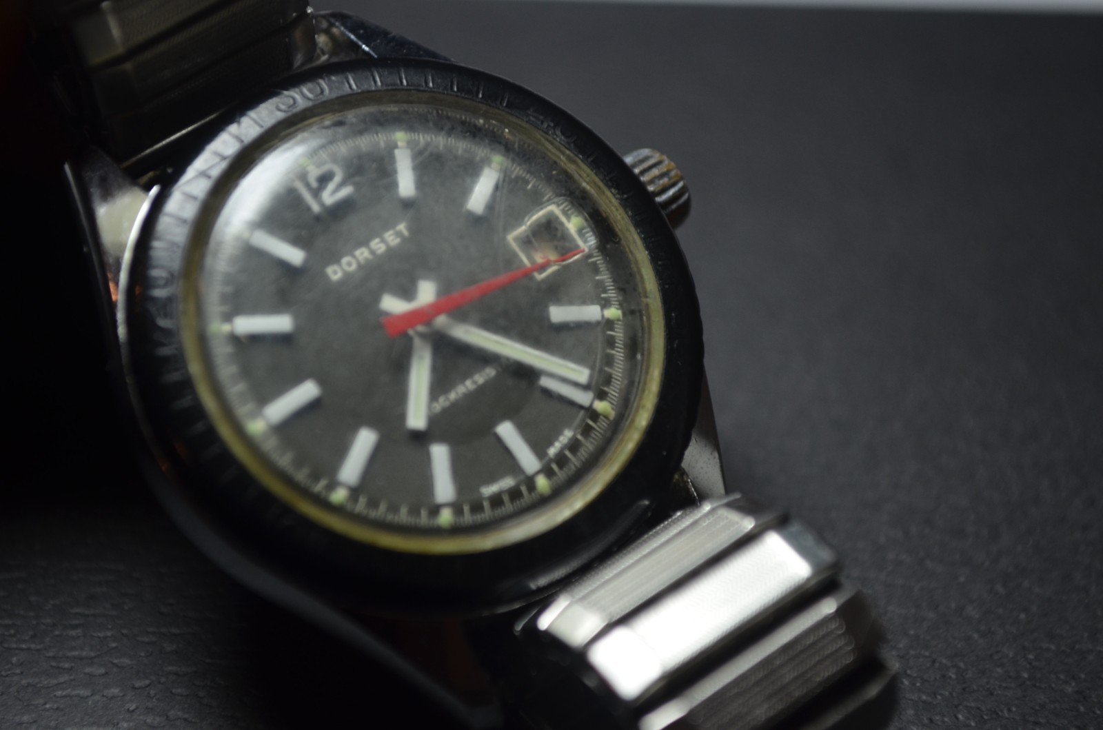 Vintage Dorset Black Dial Men’s Manual Wristwatch Swiss Chrome Plated Works