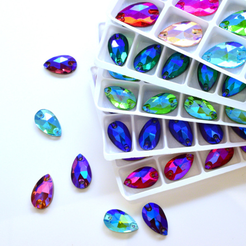 Teardrop Colour AB Glass Rhinestone Sew On Crystal Jewels Flatback Beads