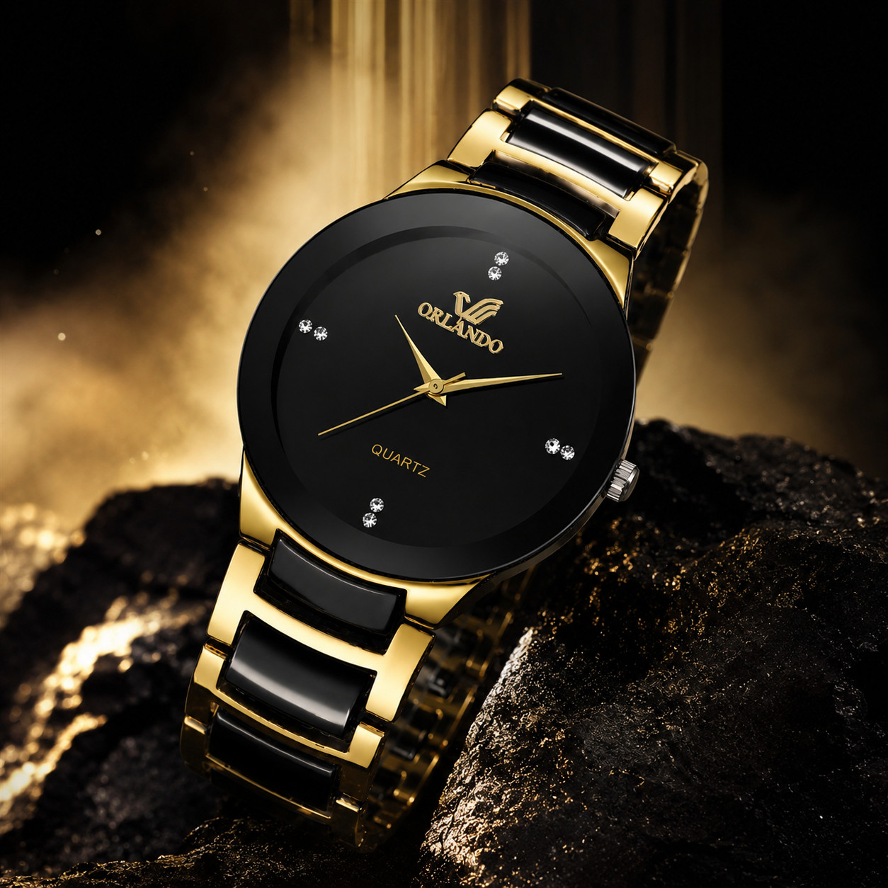 Luxury Men Quartz Wrist Watch Gold Black Stainless Steel Casual Business