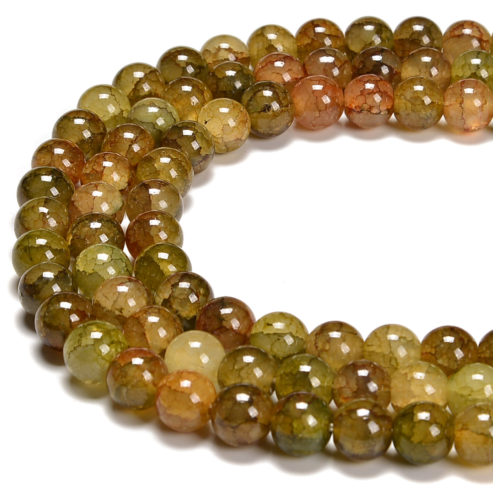 Yellow Green Crackle K9 Crystal Glass Smooth Round Beads 6mm 8mm 10mm 15.5″Strnd
