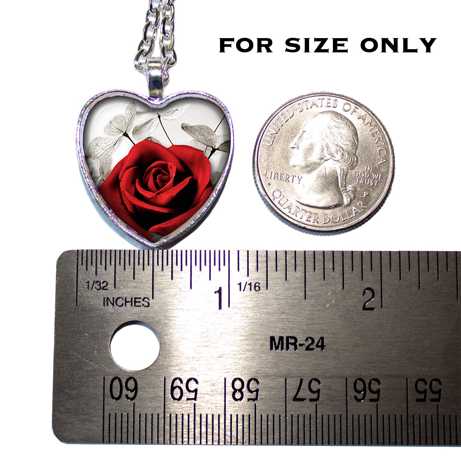 Red Rose Love Nature Flowers – Handmade HEART-shaped Glass Pendant Necklace