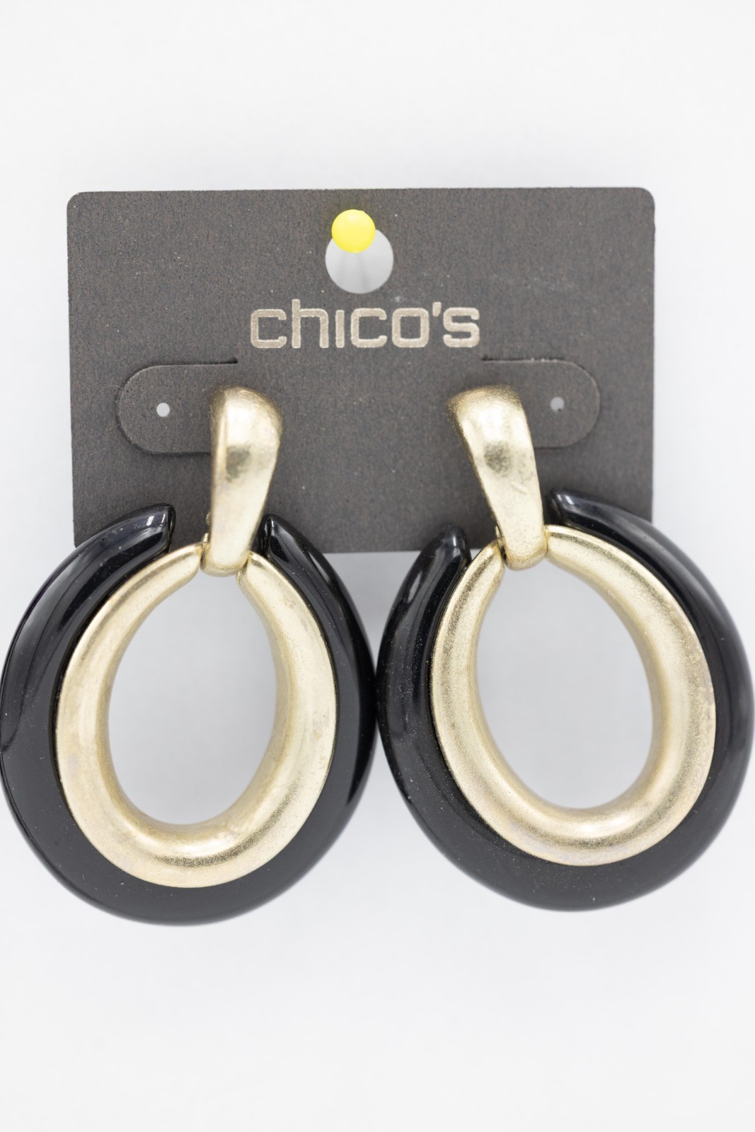 Chico’s black and gold-tone dangle hoop earrings New