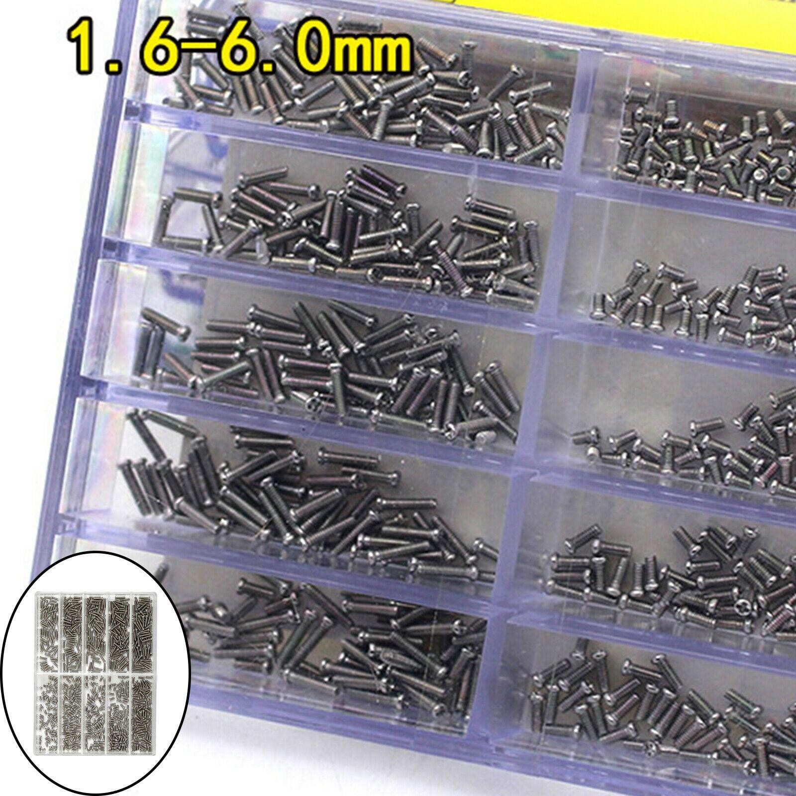 0.16cm-0.6cm 500-600Pcs Stainless Steel Cross Watch Back Cover Screw Assorted