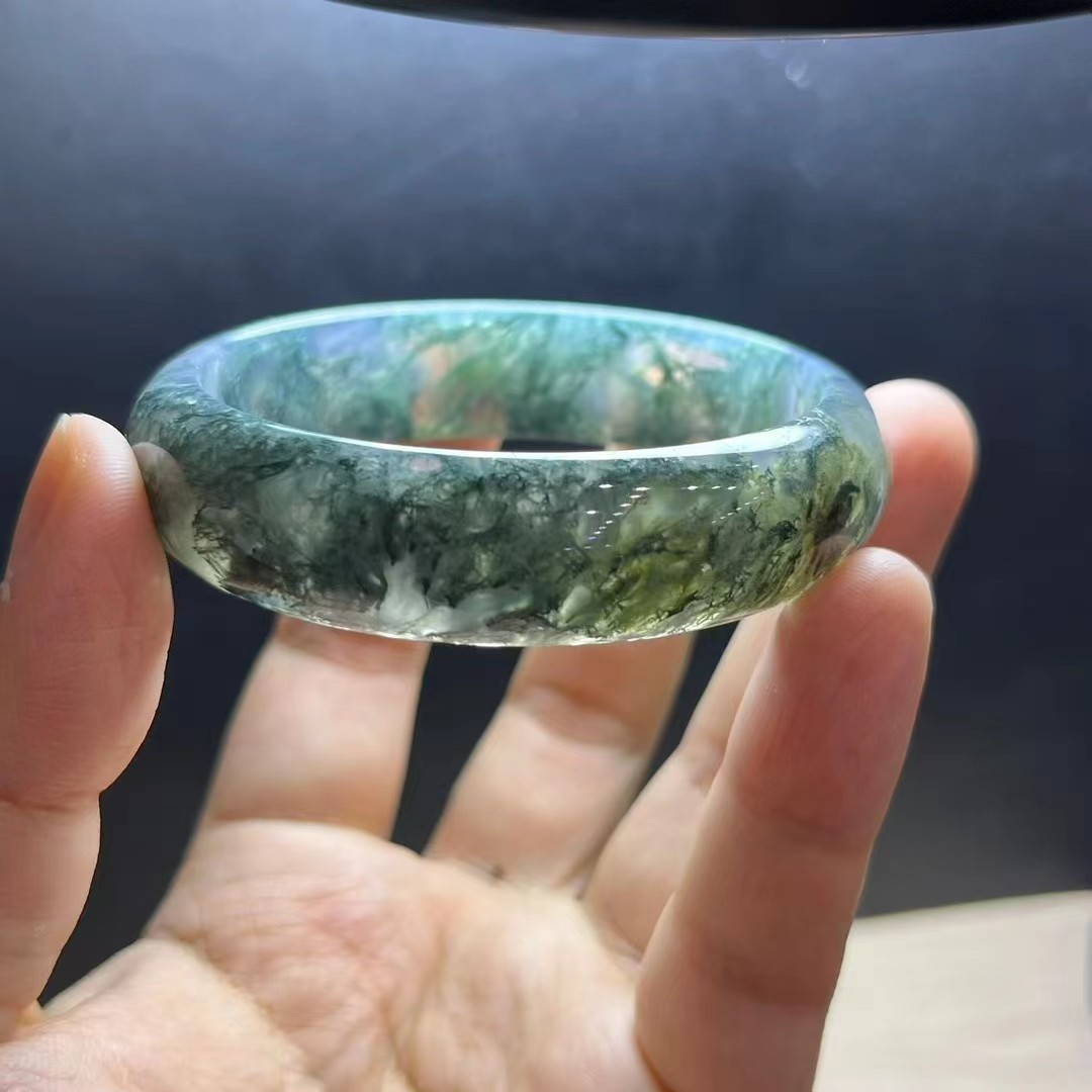 61mm Natural Clear Aquatic Agate Crystal Quartz Gemstone Bangle