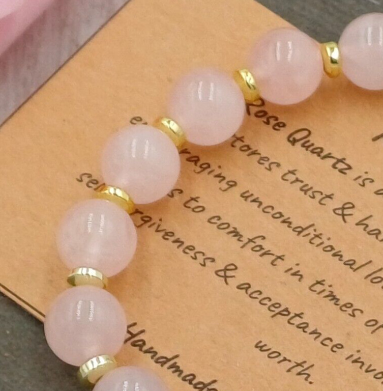 ROSE QUARTZ Bracelet Stretch Handmade + Gift Bag & Card Crystal Gemstone 6/8mm