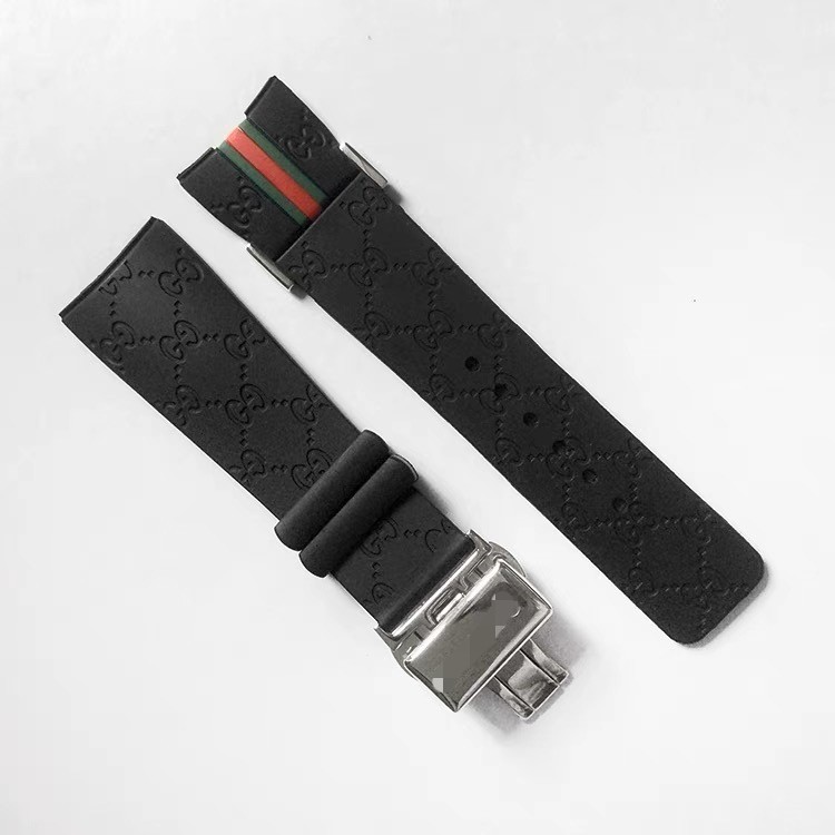 26Mm black patterned rubber watch strap compatible with YA114207 butterfly clasp