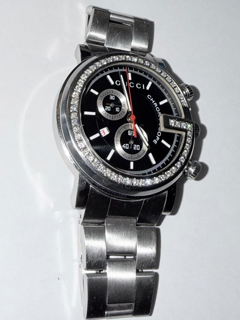 GUCCI MENS 101M CHRONOSCOPE LAB GROWN DIAMOND WATCH (PARTS/REPAIR)