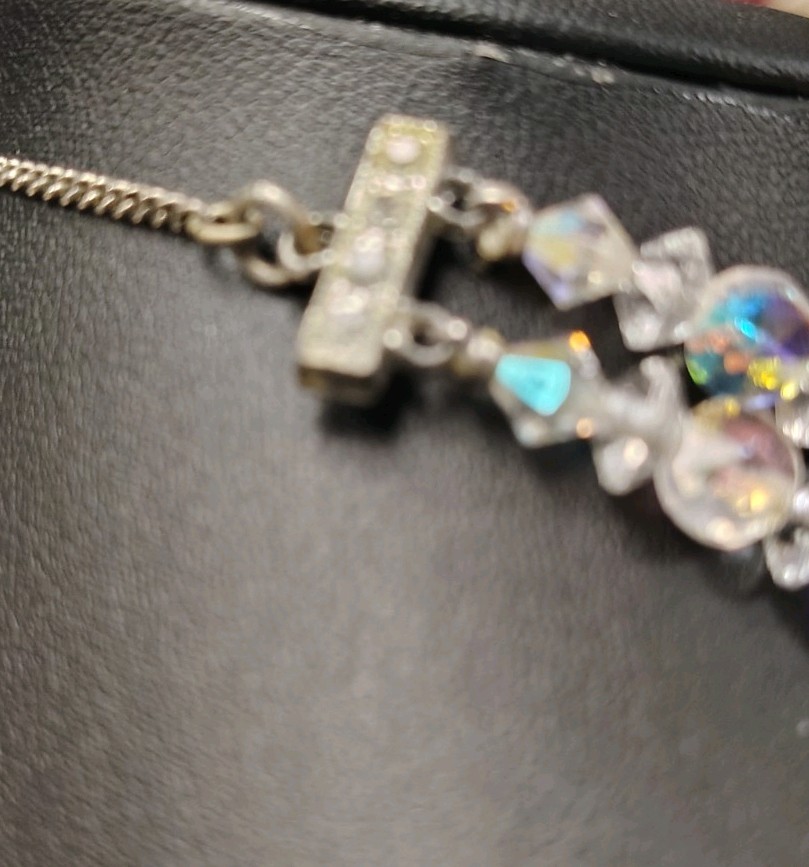Beautiful Vintage Aurora Borealis Double Strand Necklace With Hook Closure 14 In