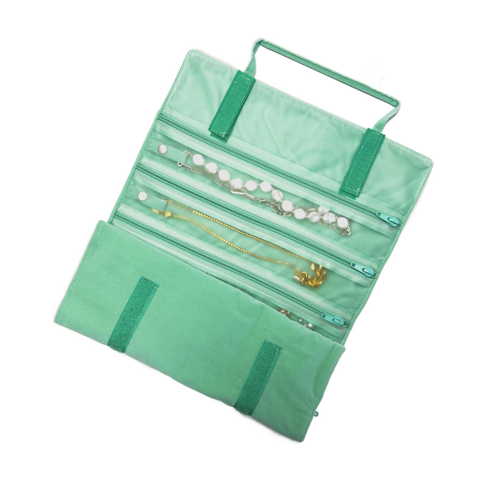 Velvet Jewelry Roll Organizer, 9/11 Grids – Travel Jewelry Case with Zippered…
