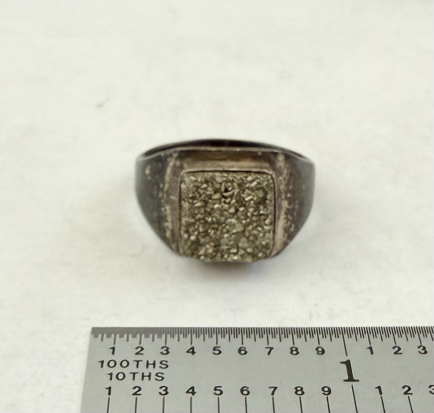 Antique Sterling Silver Pyrite Druzy Mens Ring Size 8