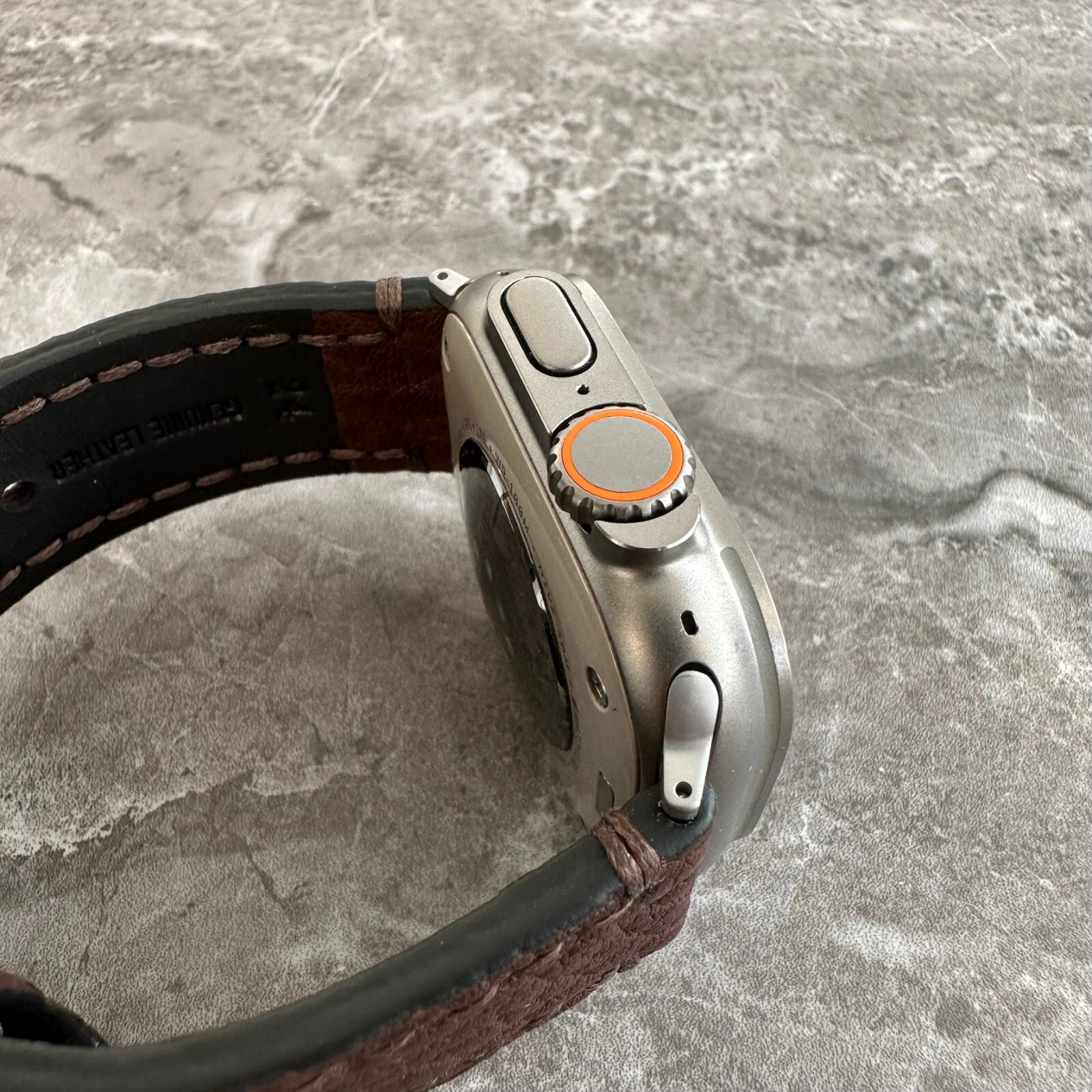 Premium Thick Brown Lychee Leather Watch Strap For Apple Watch Ultra 1 2 49mm