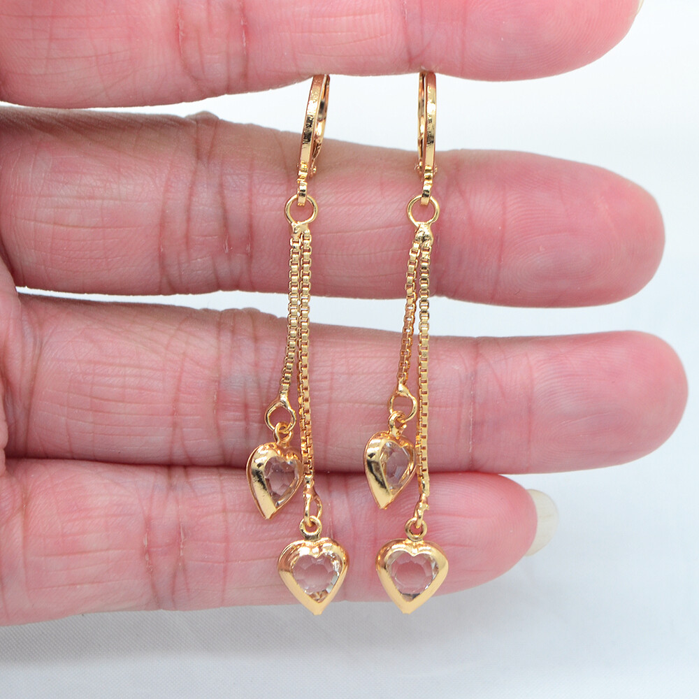 18K Yellow Gold Filled Women Fashion Blue Mystic Topaz Heart Tassel Earrings