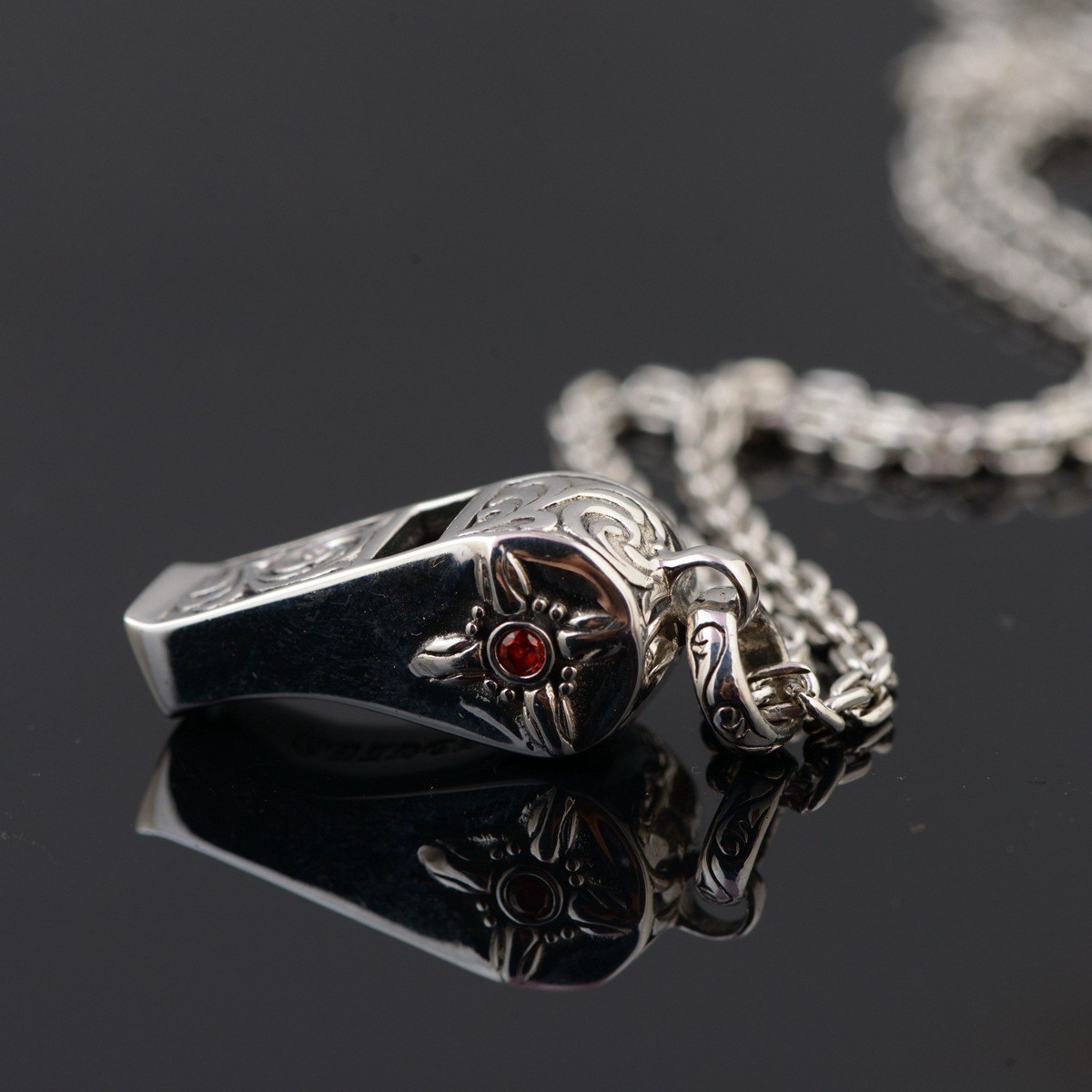 Gothic Cross Whistle Blowing Pendant, S925 Silver, Men’s Biker Survival Charm