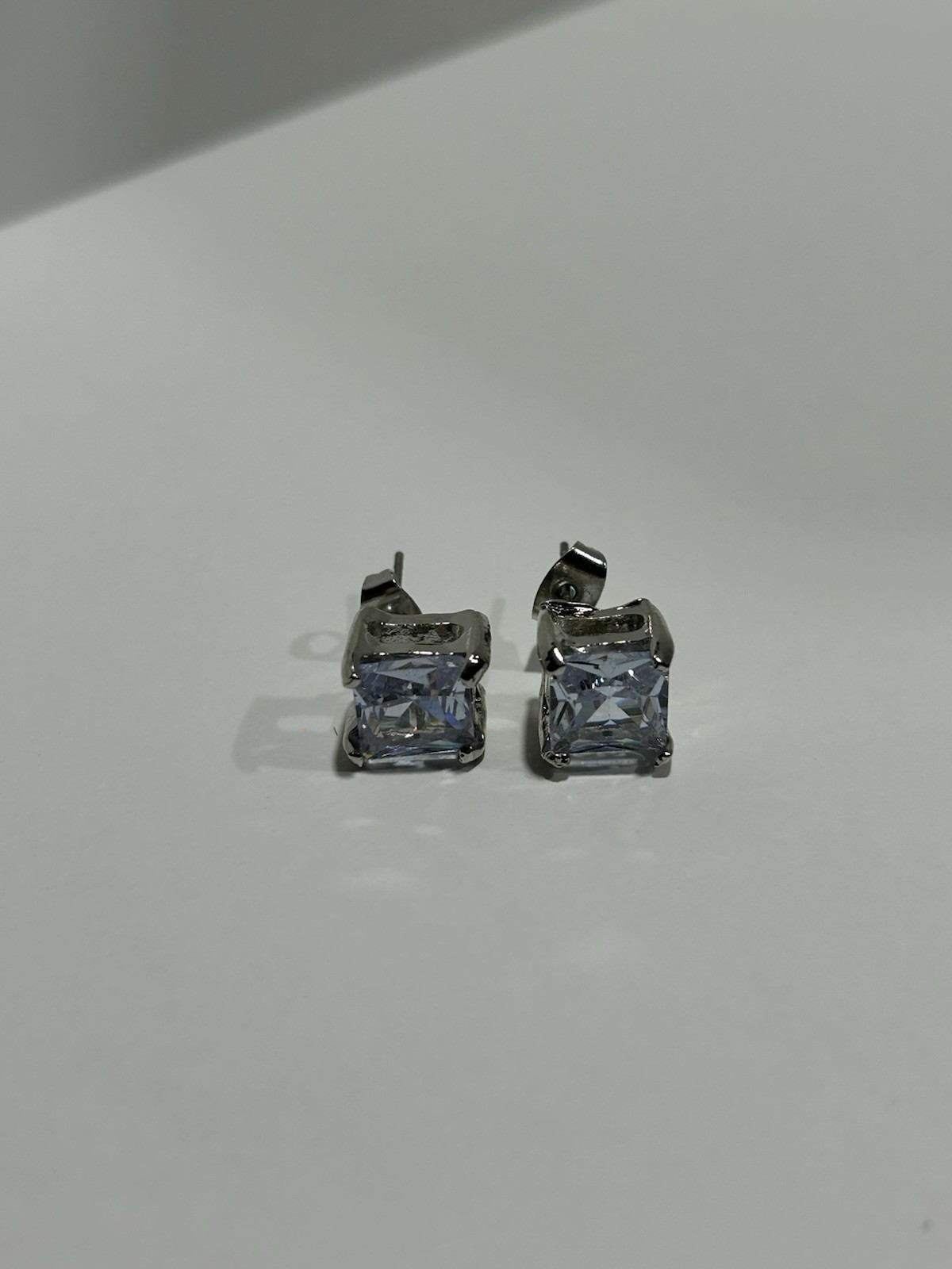 8mm Princess Cut Zircon Stud Earrings Silver Plated Diamond Alternative