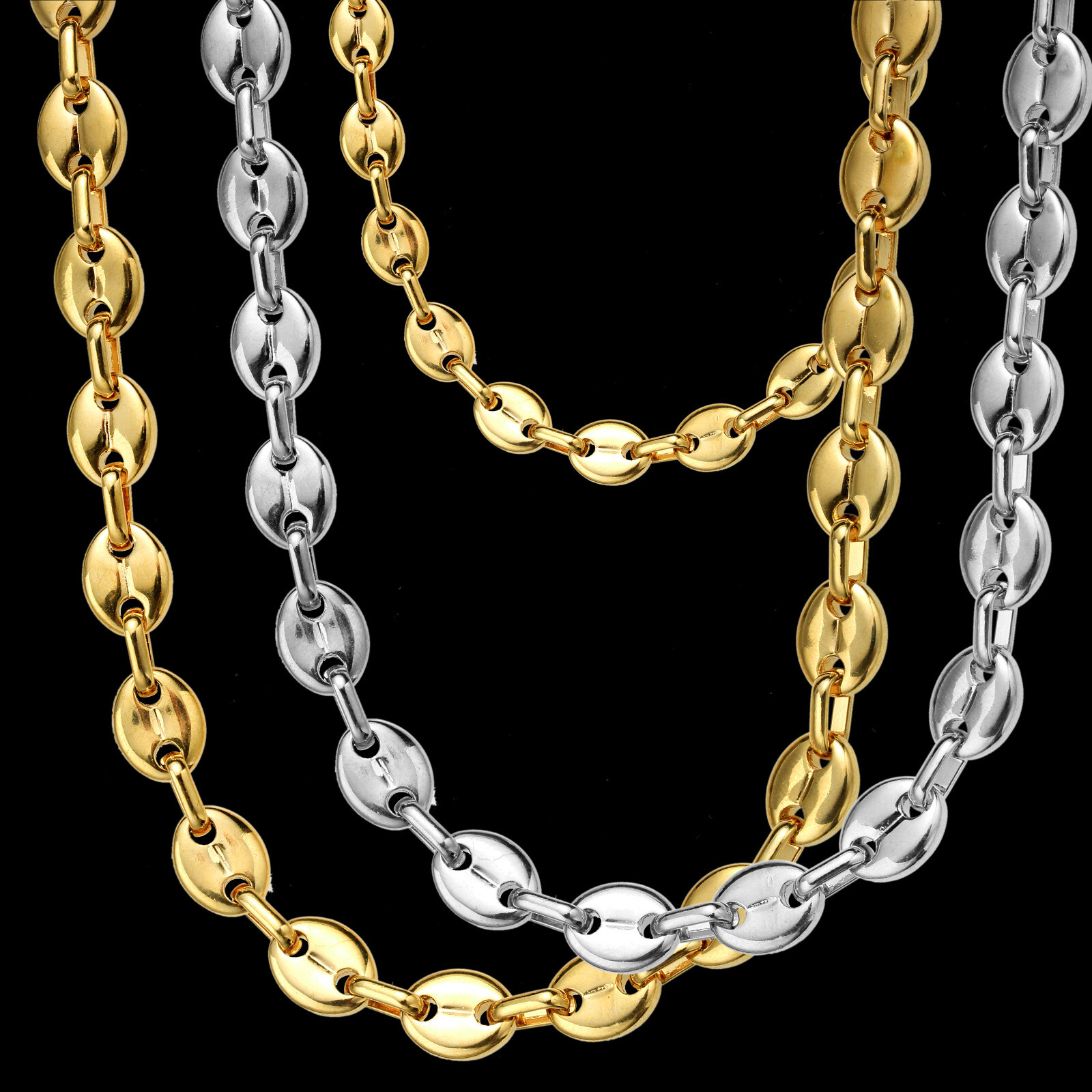 7/9/11mm Fashion Women Mens Chain 316L Stainless Steel Coffee Bead Link Necklace