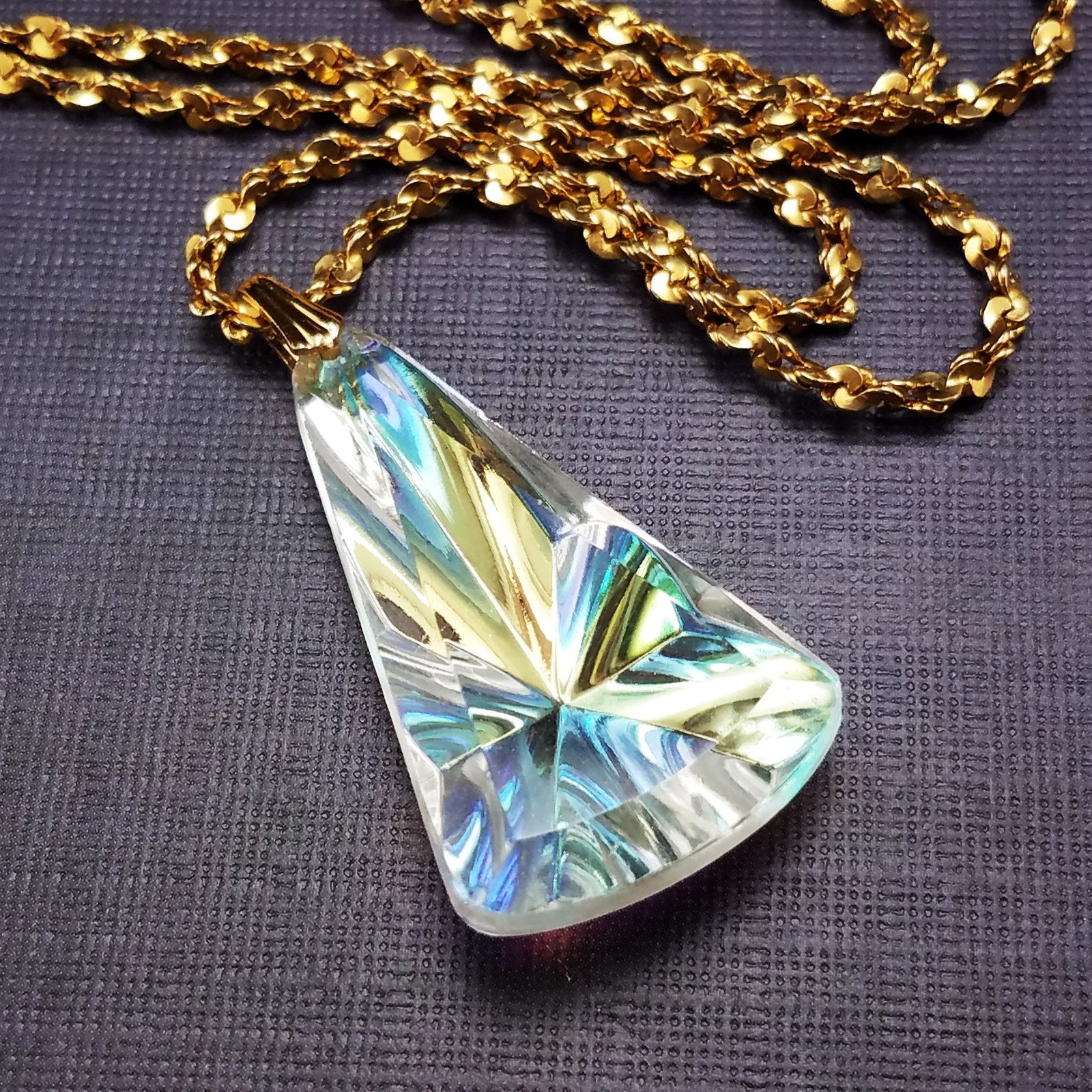 Vintage Watermelon Glass Pendant Necklace Gold Plated Twisted Chain Jewelry