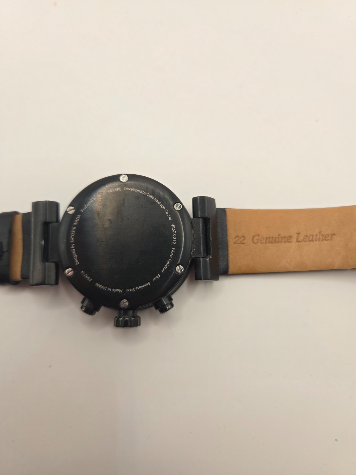 Issey Miyake Chronograph Watch VK67-0010 Satoshi Wada Black Leather Japan Seiko