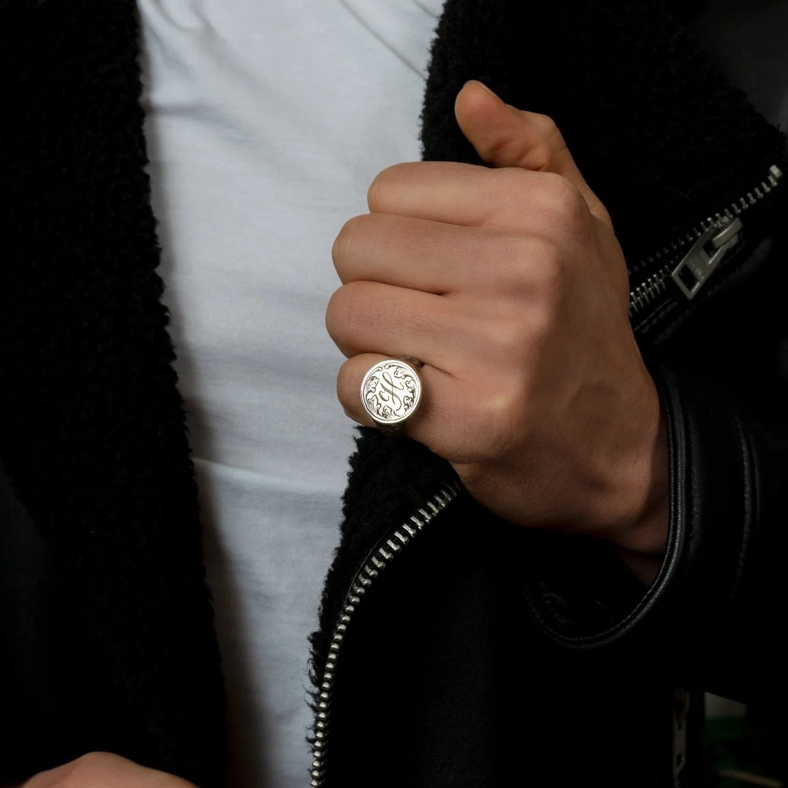 Personalized Initial Monogram Signet Ring 925 Sterling Silver Ring US Duty Free