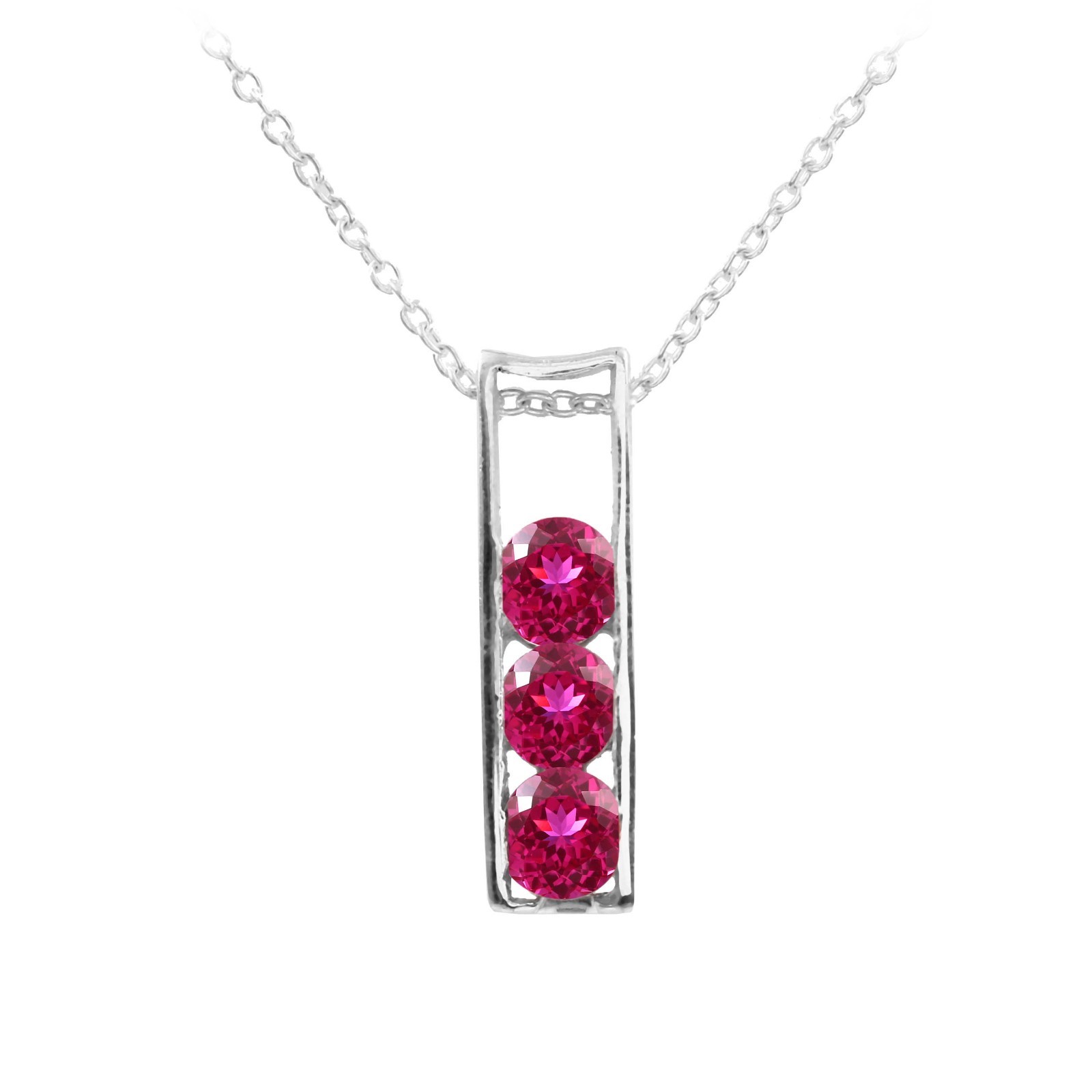 Pink Sapphire Necklace, Sterling Silver Pendant, Round Cut 6×6 MM Birthday Gift