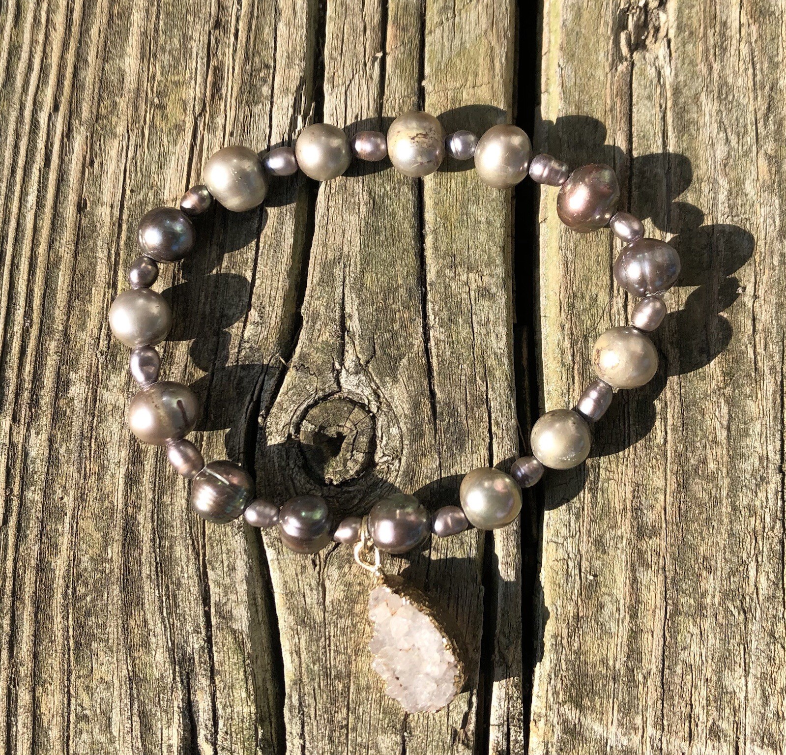 Real Pearl With Crystal Nugget Bracelet