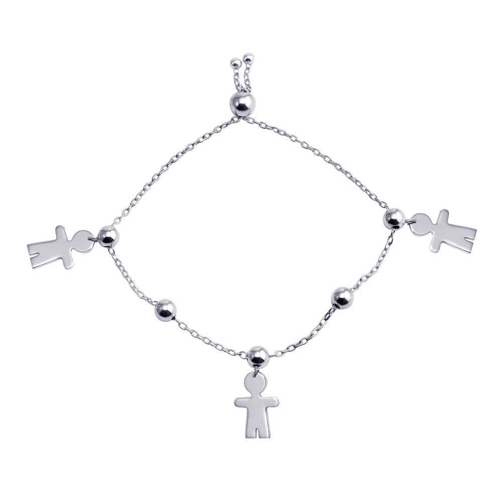 BOY CHARM LARIAT BRACELET / 925 STERLING SILVER / ADJUSTABLE STRAND 9”