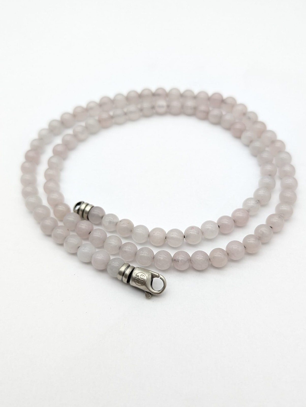 Men’s Rose Quartz Bead Necklace Sterling Silver Handmade Spiritual Jewelry
