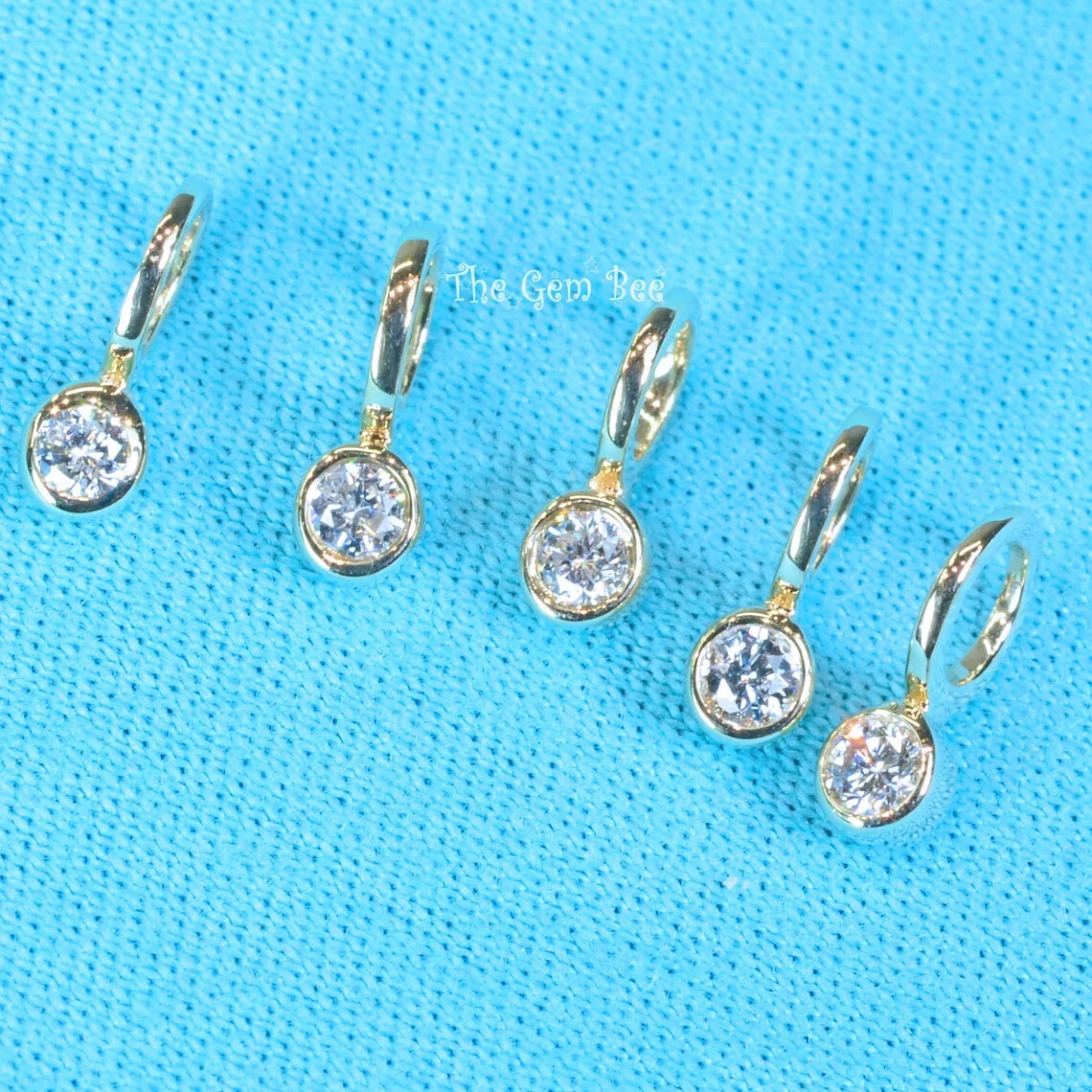 0.03CT 14k Yellow Gold Brilliant Cut Diamond Bezel Charm Pendant With Large Hole