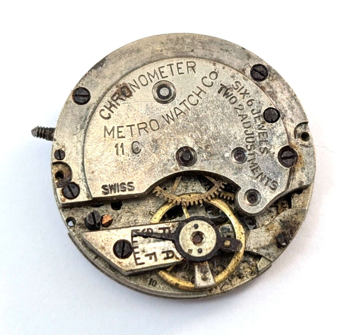 Vintage METRO 11C Chronometer 6j Art Deco 24mm Swiss Watch Movement PARTS REPAIR