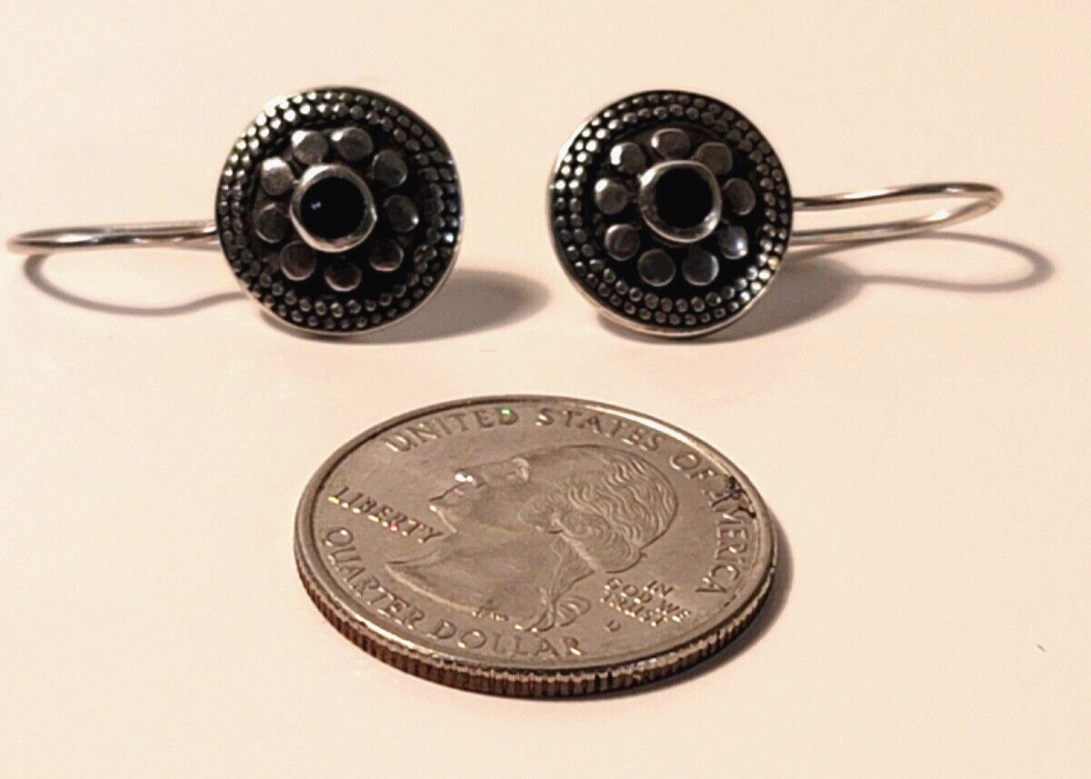 Black Onyx Boho earrings, stamped 925 sterling silver dangle drop earrings