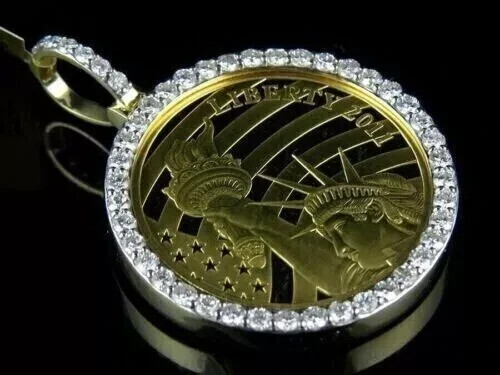 1.30Ct Lab Created Diamond Round Liberty Coin Pendant 14K Yellow Gold Plated