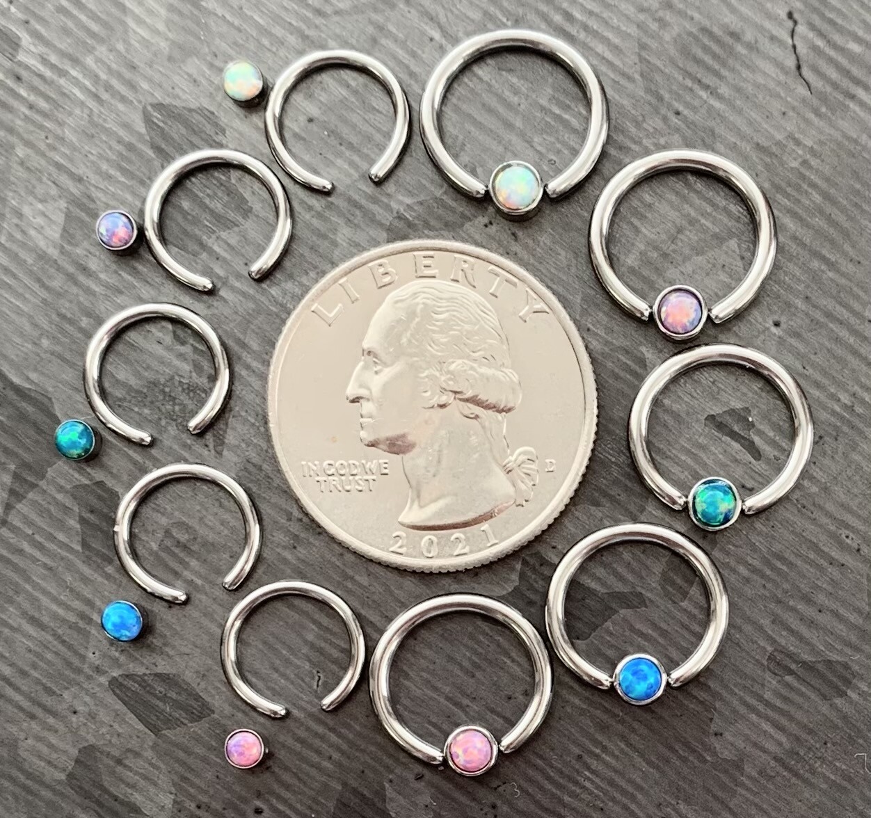 1pc Opal Set Inside Flat-Back Captive Bead Ring Septum Nipple Body Jewelry